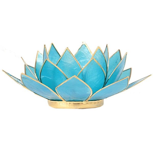 Lotus sfeerlicht blauw 5e chakra goudrand 13,5CM