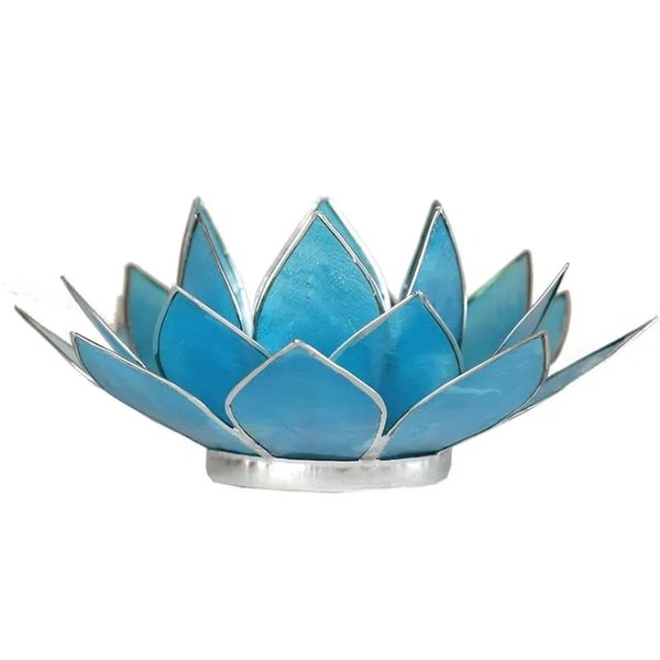 Lotus sfeerlicht blauw 5e chakra zilverrand 13.5CM